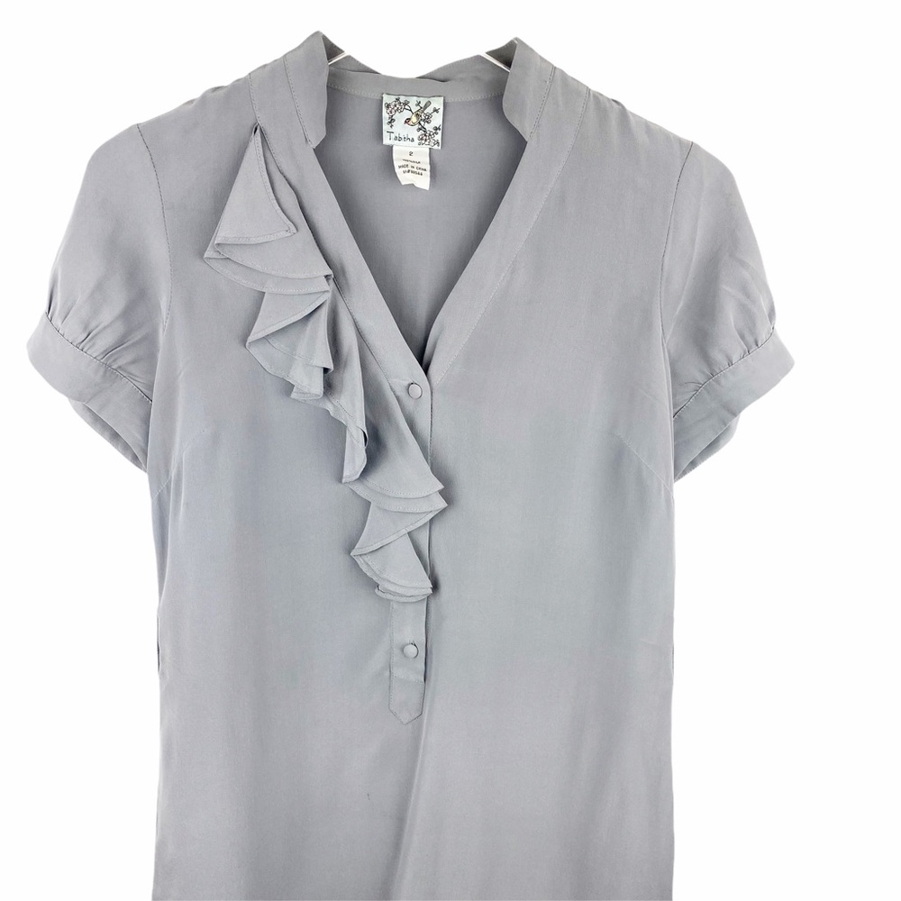 Tabitha Anthro Grey Ruffle Silk Tranquil Blouse 2 - Picture 3 of 5